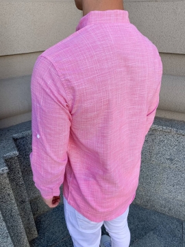 Розовая модная рубашка стойка с длинным рукавом Р-974