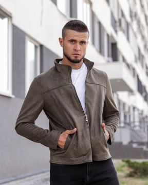 Стильний чоловічий темний замшевий бомбер К-509