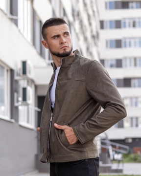 Стильний чоловічий темний замшевий бомбер К-509