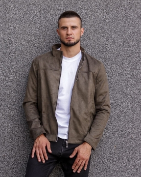 Стильний чоловічий темний замшевий бомбер К-509