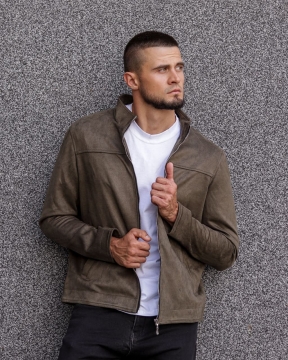 Стильний чоловічий темний замшевий бомбер К-509