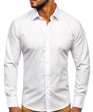 Белая мужская однотонная рубашка с длинным рукавом Р-978