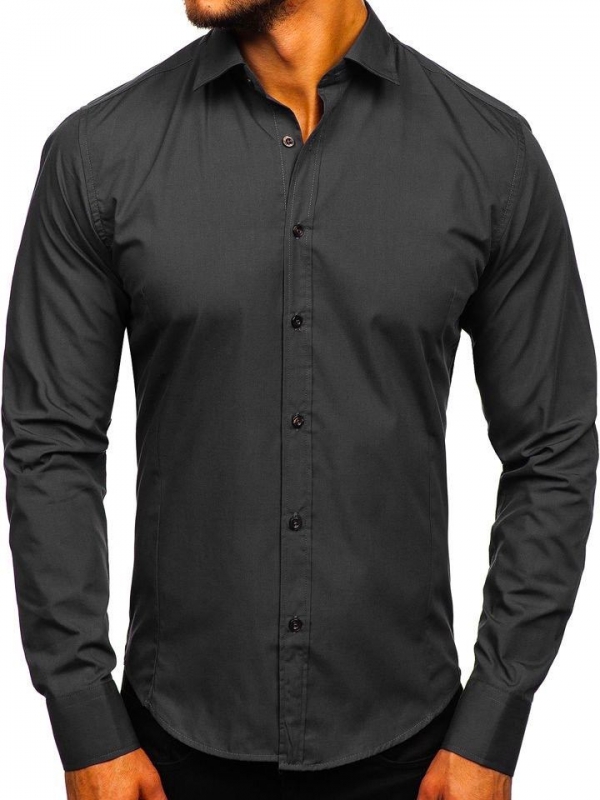 Черная мужская однотонная рубашка Р-979