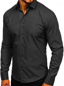 Чорна чоловіча однотонна сорочка Р-979