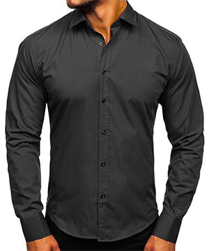 Черная мужская однотонная рубашка Р-979
