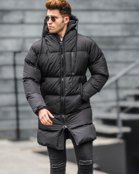 Модная мужская удлиненная зимняя куртка с капюшоном К-551