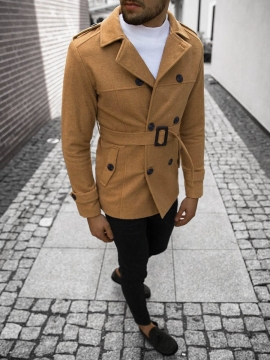 Стильное мужское пальто цвета кемел К-581