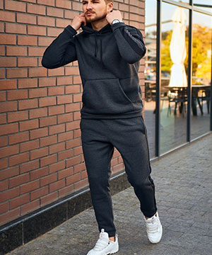 Мужской теплый темно серый спортивный костюм на флисе с капюшоном К-429 купить в интернет магазине Fashion-ua в Украине