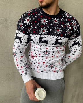 Двоколірний светр з оленями Т-592