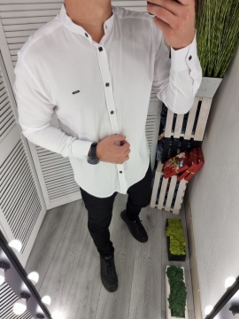 Белая мужская рубашка с длинным рукавом на кнопках Р-1005