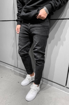 Чорні модні джинси з потертостями D-560