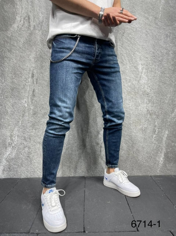 Зауженные темно синие молодежные джинсы D-561