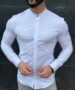 Белоснежная мужская рубашка с длинным рукавом Р-1013