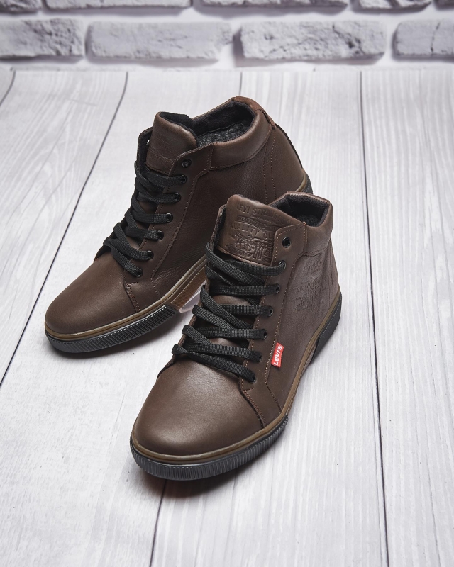 Темно коричневые зимние ботинки Levis с мехом Т-573