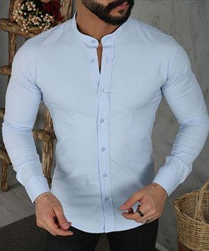 Голубая мужская рубашка с длинным рукавом Р-1016