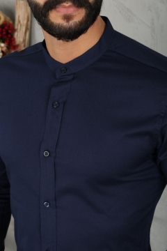 Темно синяя стильная рубашка стойка Р-1017