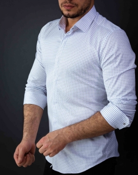 Мужская белая рубашка в точечный принт Р-1035