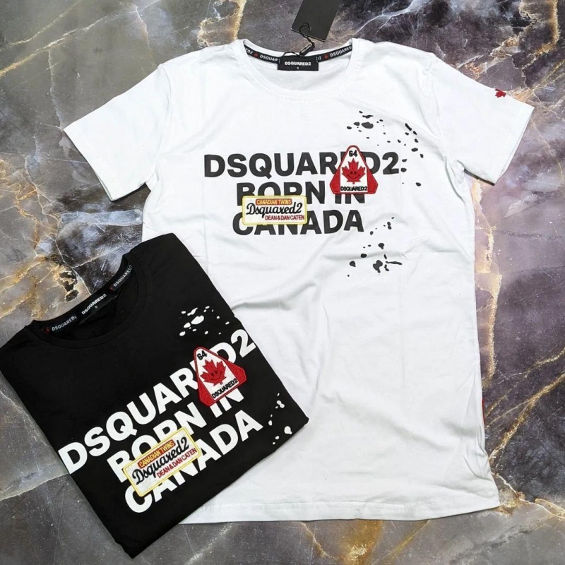 Брендова чоловіча футболка dsquared (чорна та біла) Ф-961