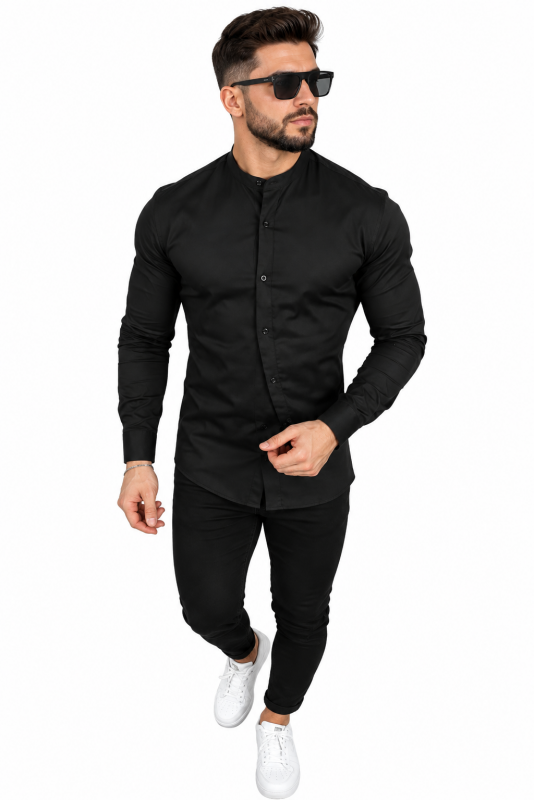 Чорна чоловіча коса однотонна сорочка Р-1063