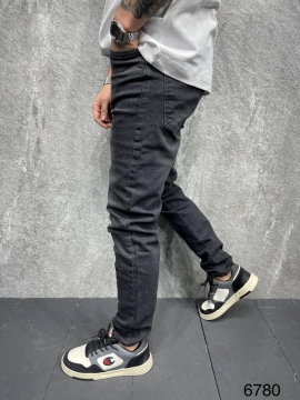 Мужские темно серые джинсы с мелкими потертостями D-603