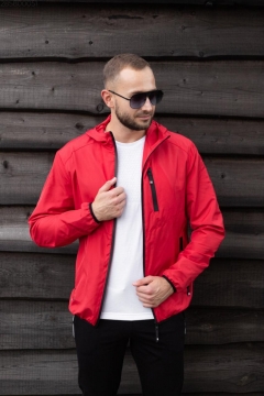 Червона весняна курточка з капюшоном К-697