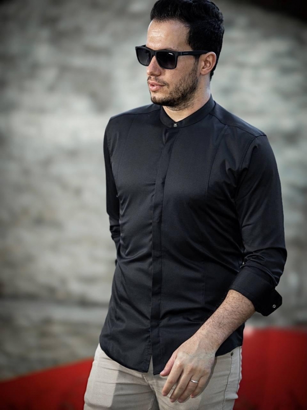 Черная стильная мужская рубашка Р-1073