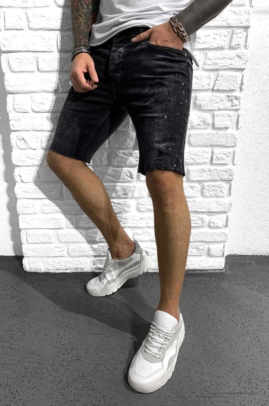 Чорні модні рвані джинсові шорти С-362