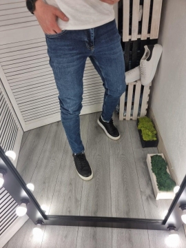 Стильные синие мужские подзауженные джинсы D-636