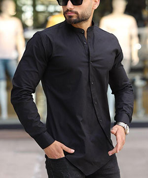 Чорна модна приталена чоловіча сорочка Р-1124