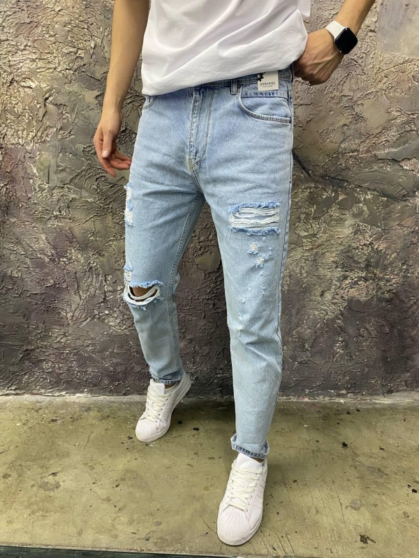 Блакитні молодіжні джинси напівмом D-645