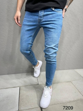 Модные синие зауженные джинсы D-647