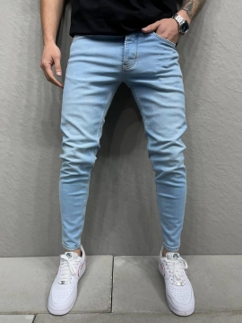 Голубые молодежные зауженные джинсы D-648