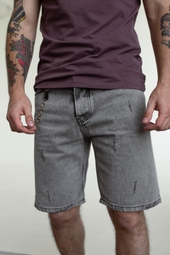 Модные темно серые джинсовые шорты с потертостями С-434