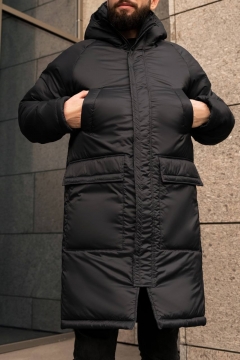 Чорна тепла чоловіча довга зимова куртка К-805