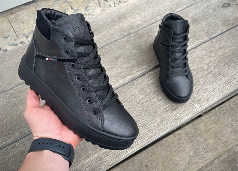 Мужские кожаные высокие ботинки Hilfiger Т-689