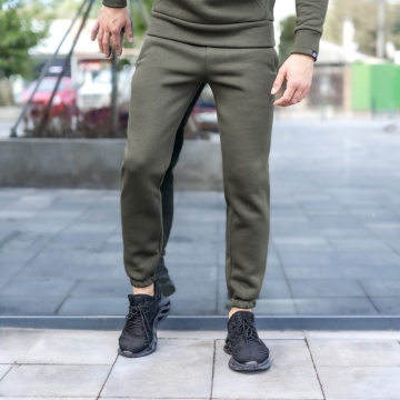 Теплые мужские зимние спортивные штаны хаки Б-412