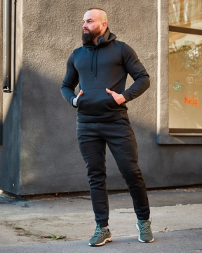 Черный мужской спортивный зимний костюм на флисе К-573