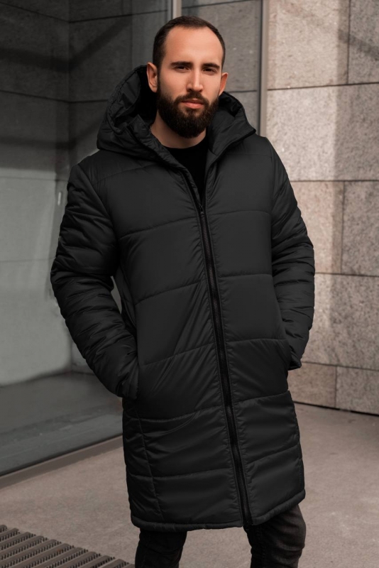 Черная мужская удлиненная зимняя куртка К-868