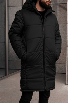 Чорна чоловіча подовжена зимова куртка К-868
