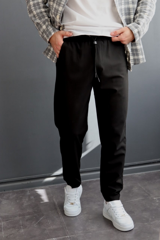 Черные стильные мужские брюки на резинке Б-419