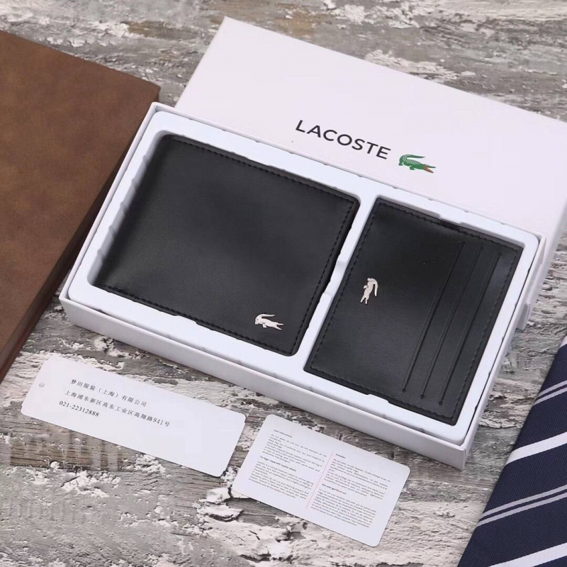 Брендовий чоловічий чорний гаманець Lacoste К-96