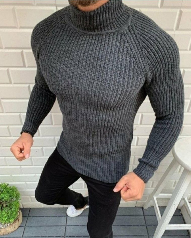 Темно серый вязаный мужской турецкий свитер под горло Т-787