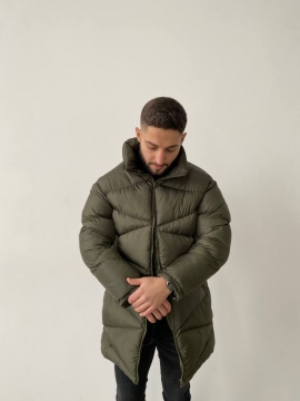 Стильная удлиненная мужская стеганая зимняя куртка хаки К-877