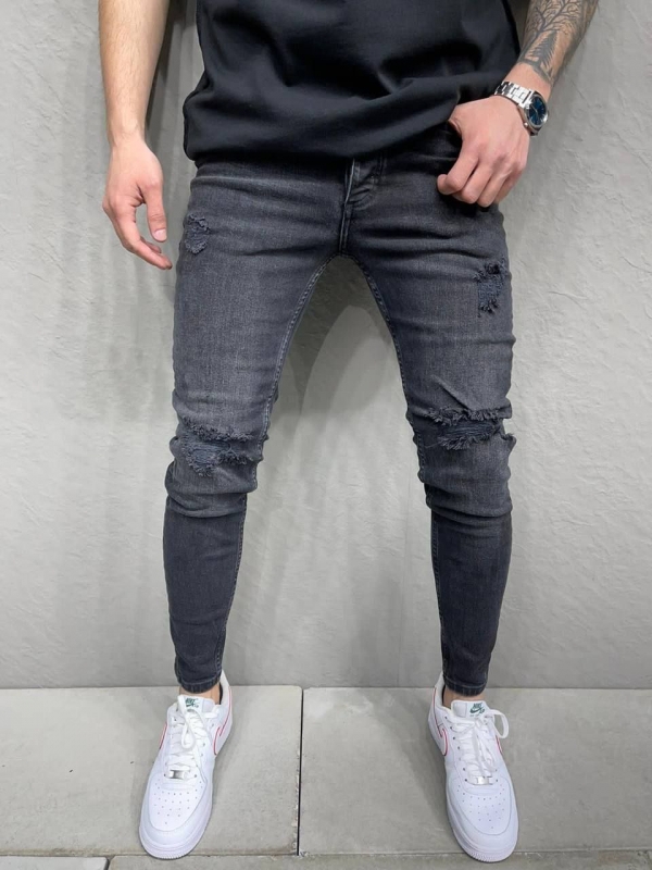 Модні темно-сірі рвані джинси Д-696