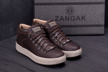 Стильные низкие темно коричневые мужские кожаные ботинки Zangak Т-731