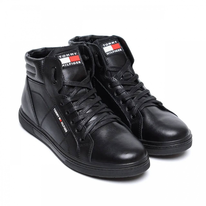 Мужские зимние кожаные ботинки Tommy Hilfiger Black Т-739