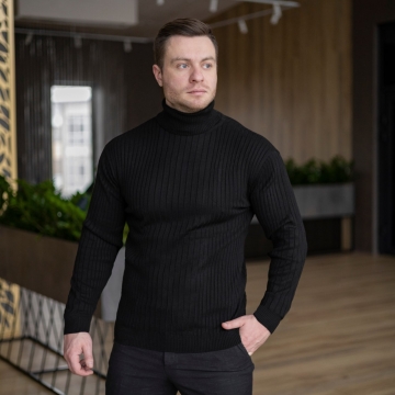 Черный мужской гольф с полосками Т-802