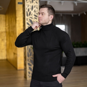 Черный мужской гольф с полосками Т-802