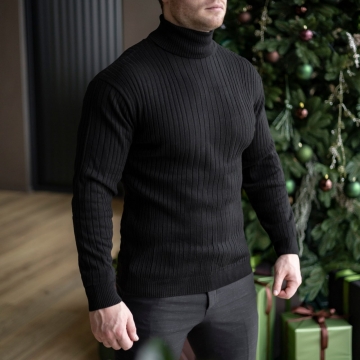 Черный мужской гольф с полосками Т-802