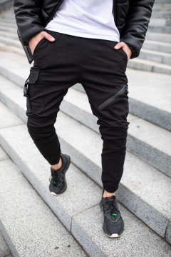 Черные модные штаны весна-осень с карманами Б-437
